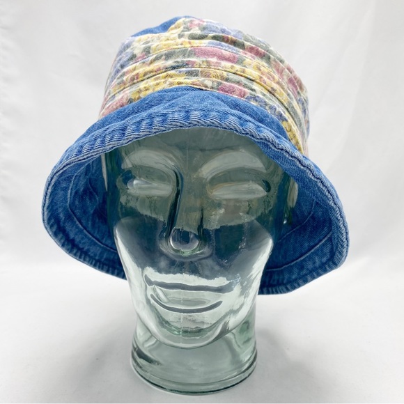 Vintage Accessories - Vintage 90’s Floral Print Blue Jean Denim Bucket Hat